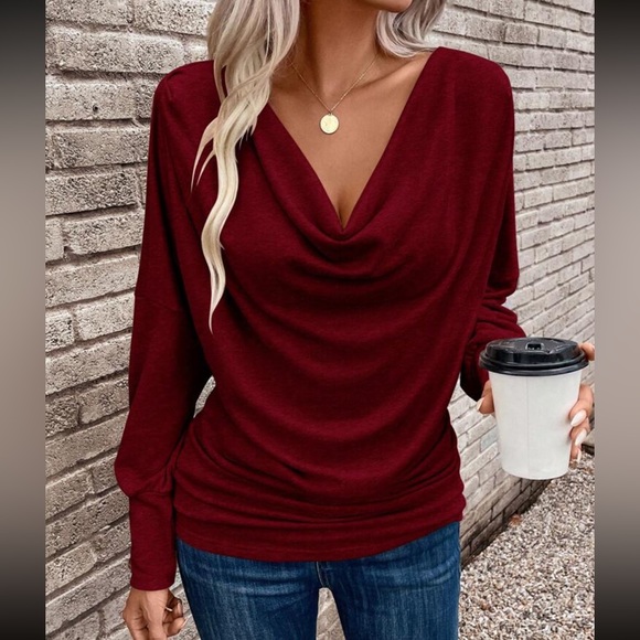 Boho draped front batwing sleeve top - Picture 7 of 15